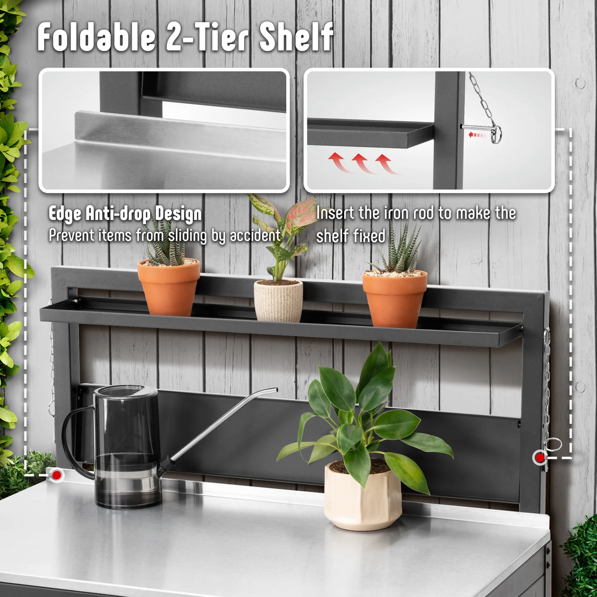 Feasto Garden Potting Bench with Storage Cabinet,Outdoor Gardening Table & Work Bench for Horticulture,Black