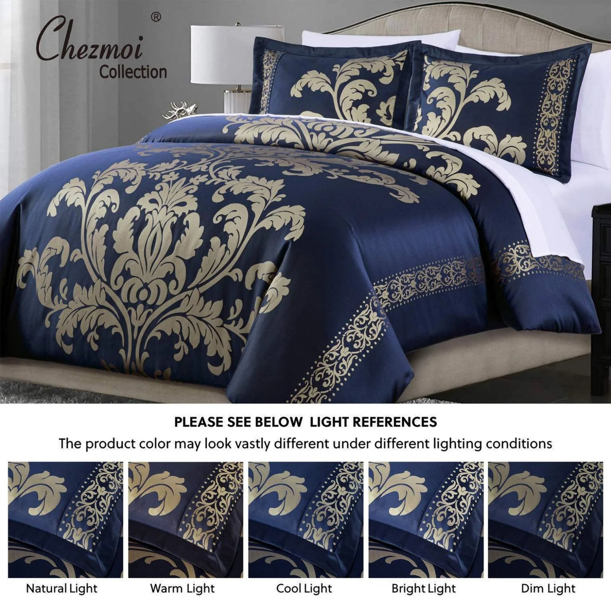 Chezmoi Collection Valor 7-Piece Bed in a Bag California King, Black/Gold Luxury Jacquard Floral Comforter with Sheets Set for All Season