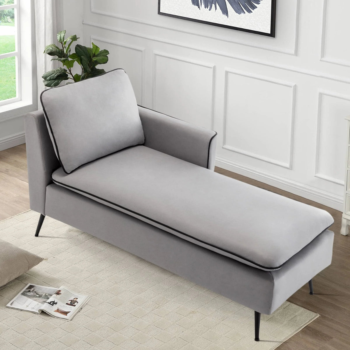 Chaise Lounge Indoor, 57" Long Upholstered Chaise Lounge Chair for Living Room Bedroom Office Chaise Lounge Sofa Recliner Sleeper Chair