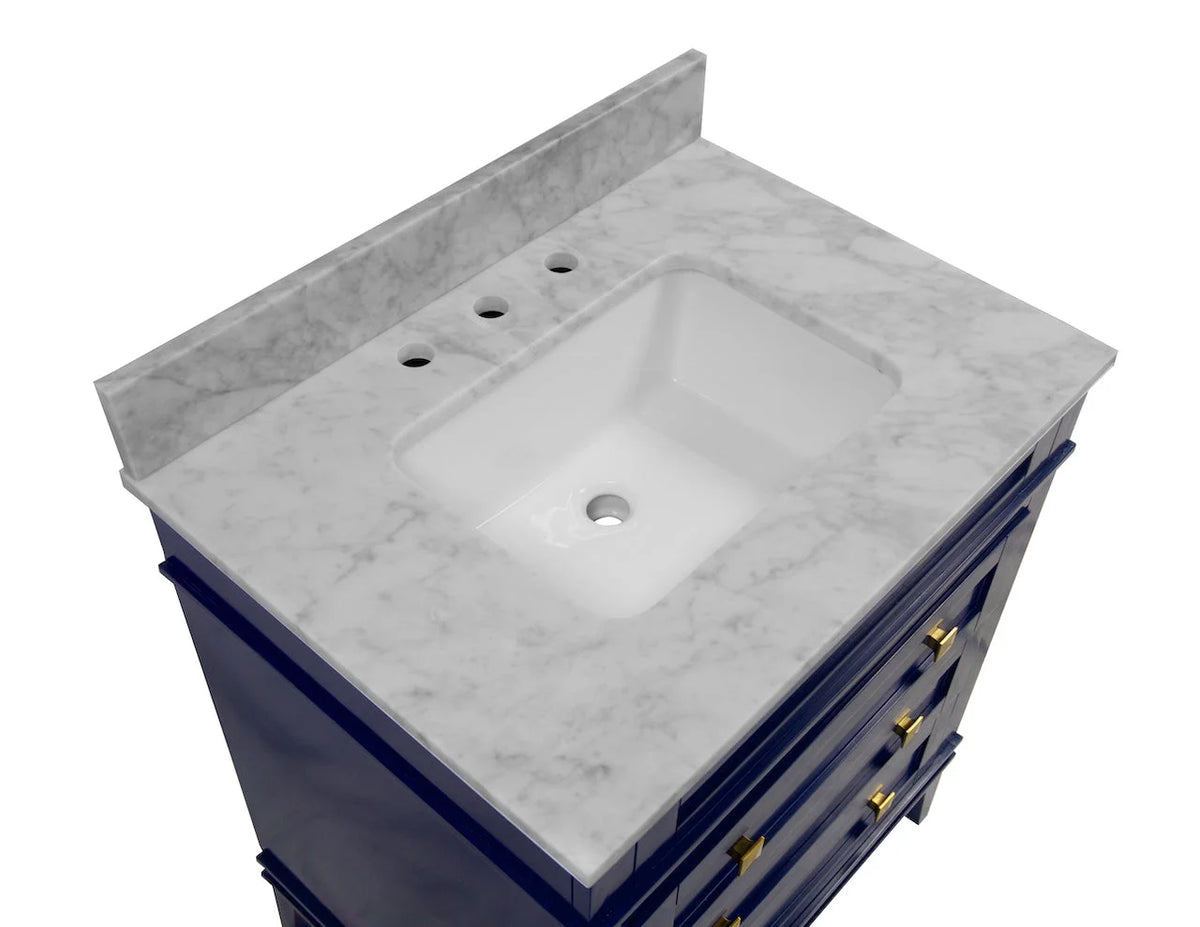 Eleanor 30" Bathroom Vanity with White Cabinet and Carrara Marble Top