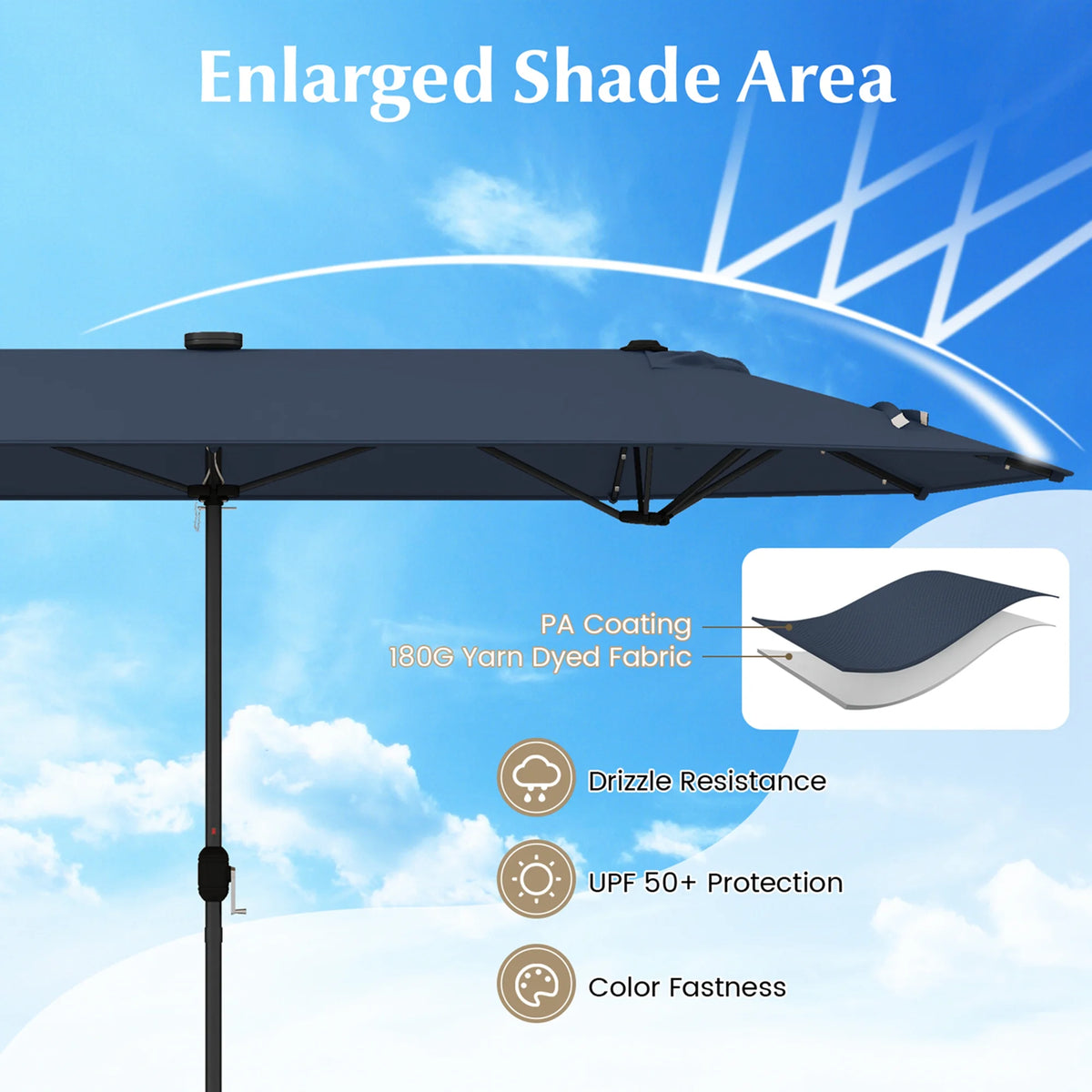 Costway 13ft Beige Rectangle Double-sided Patio Umbrella, Crank Lift
