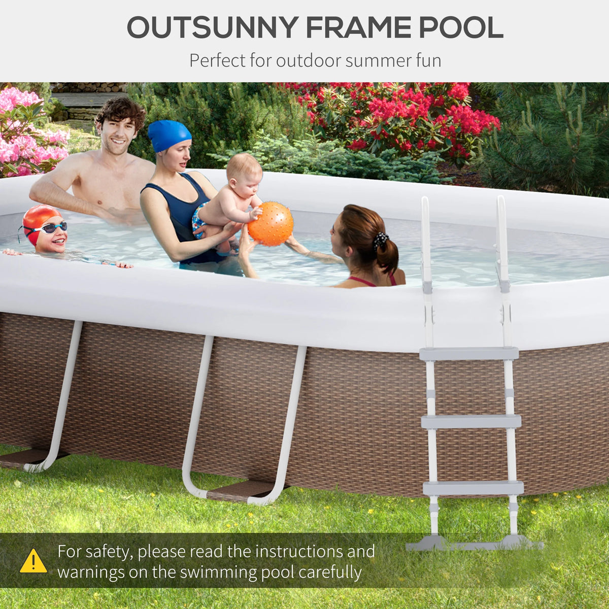 Outsunny Above Ground Swimming Pool, Semi-Inflatable Frame Pool, Brown