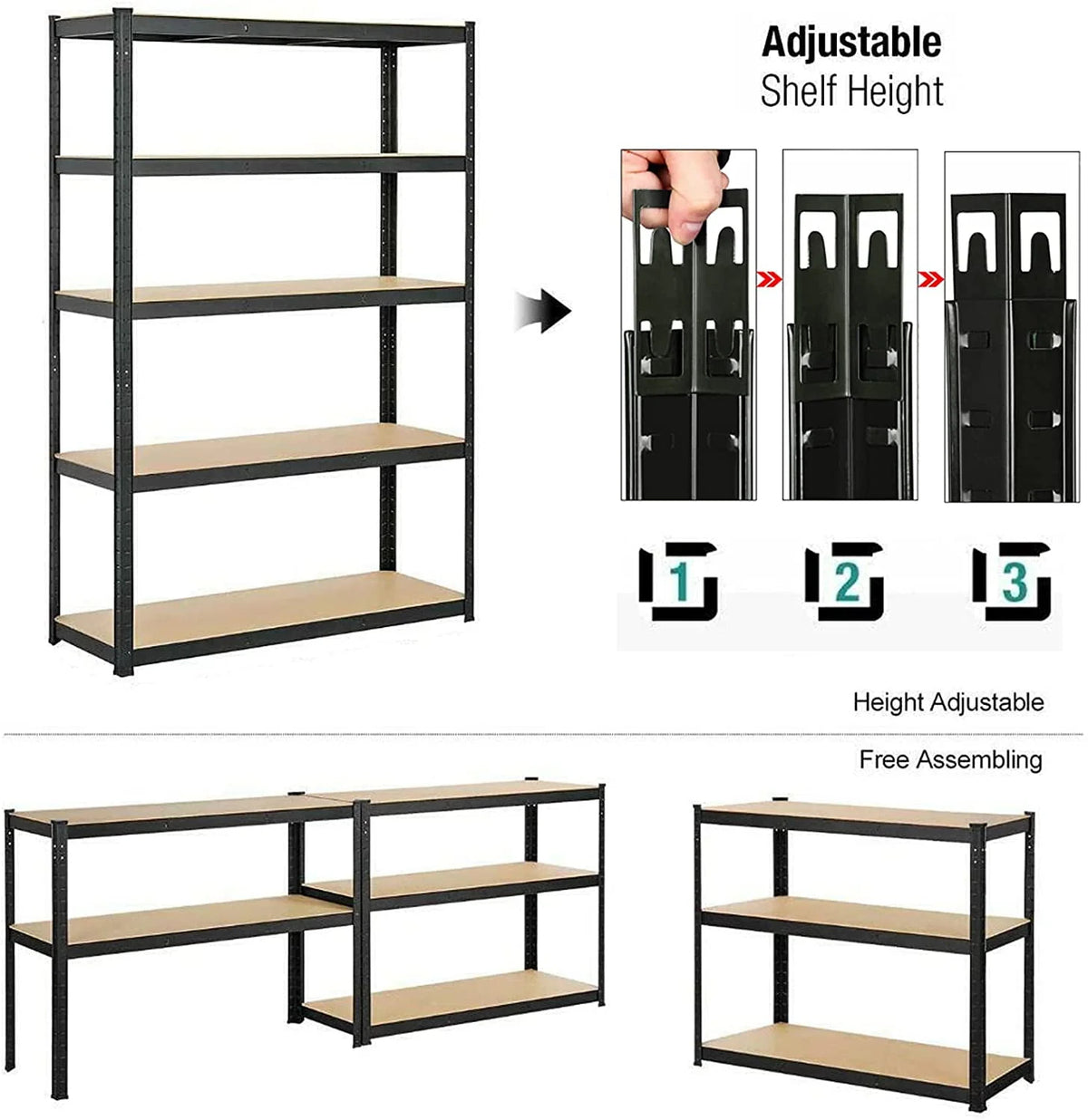 Bowoshen 5-Tier Heavy Duty Metal Shelving, 59" x 28" x 12" Racking Storage Unit, Black (386LB Capacity per Shelf), 1929LB Total Capacity Garage Shed Storage Shelves Units