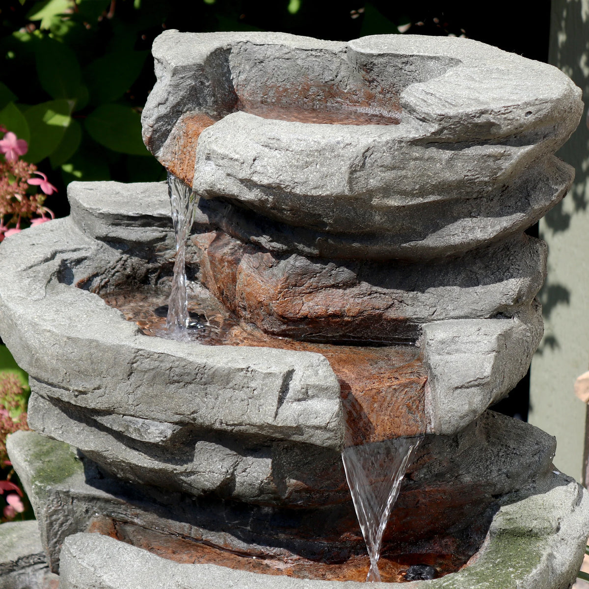 Sunnydaze Cobblestone Rock Polyresin Outdoor Water Fountain with Lights