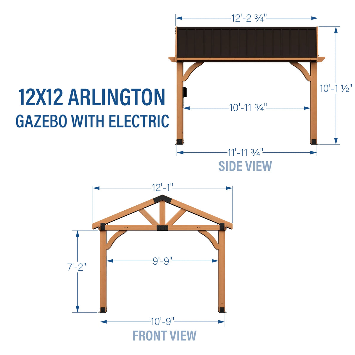 Backyard Discovery Arlington 12'x12' Cedar Wood Gazebo, Galvanized Steel Roof, PowerPort