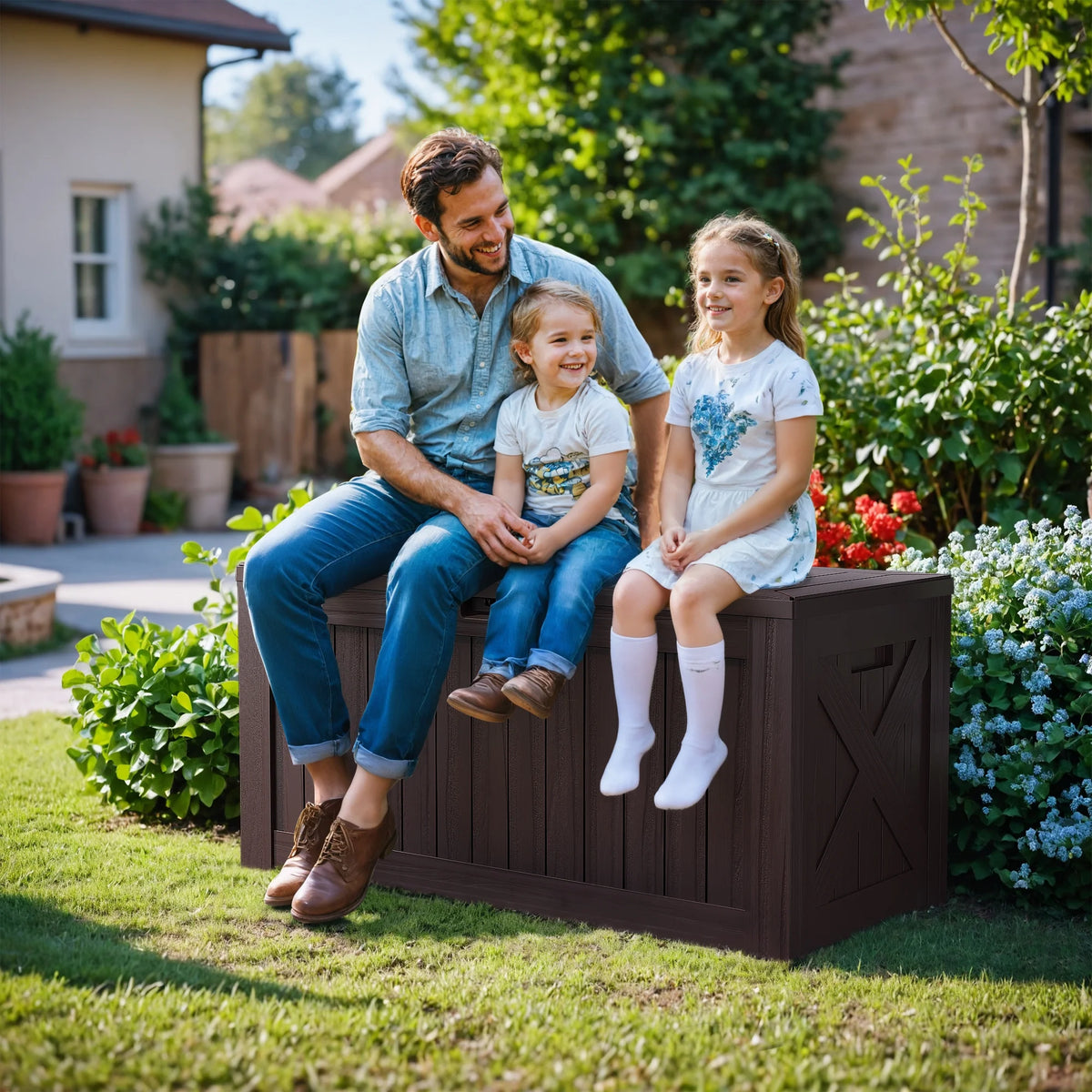 Devoko 120 Gallon Outdoor Patio Box Deck Plastic Resin Storage Box Backyard, Dark Grey