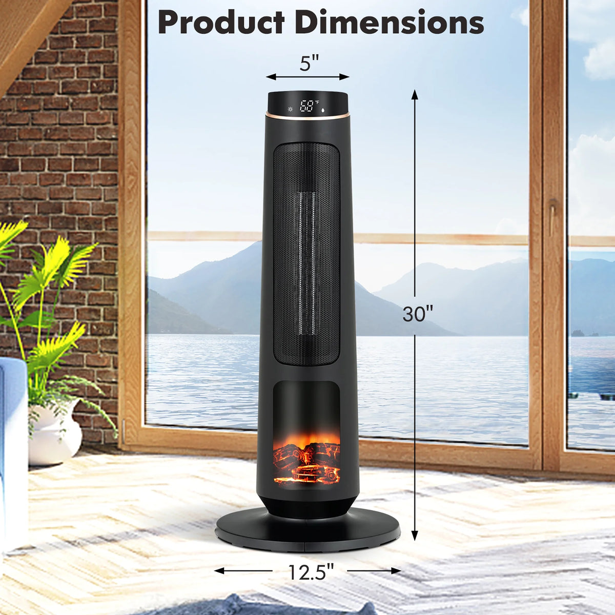Costway 1500W Electric Space Heater PTC Fast Heating Ceramic Heater 3D Realistic Flame