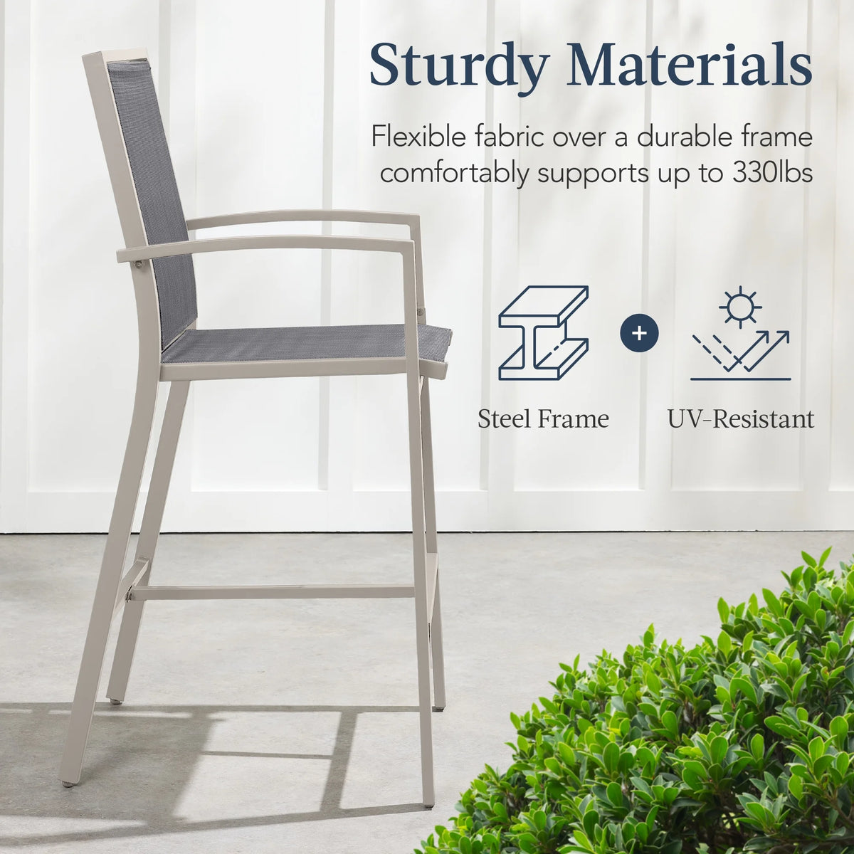 Best Choice Products Outdoor Barstools Set of 2, Bar Height Patio Chairs w/ All-Weather Mesh - Black/Black