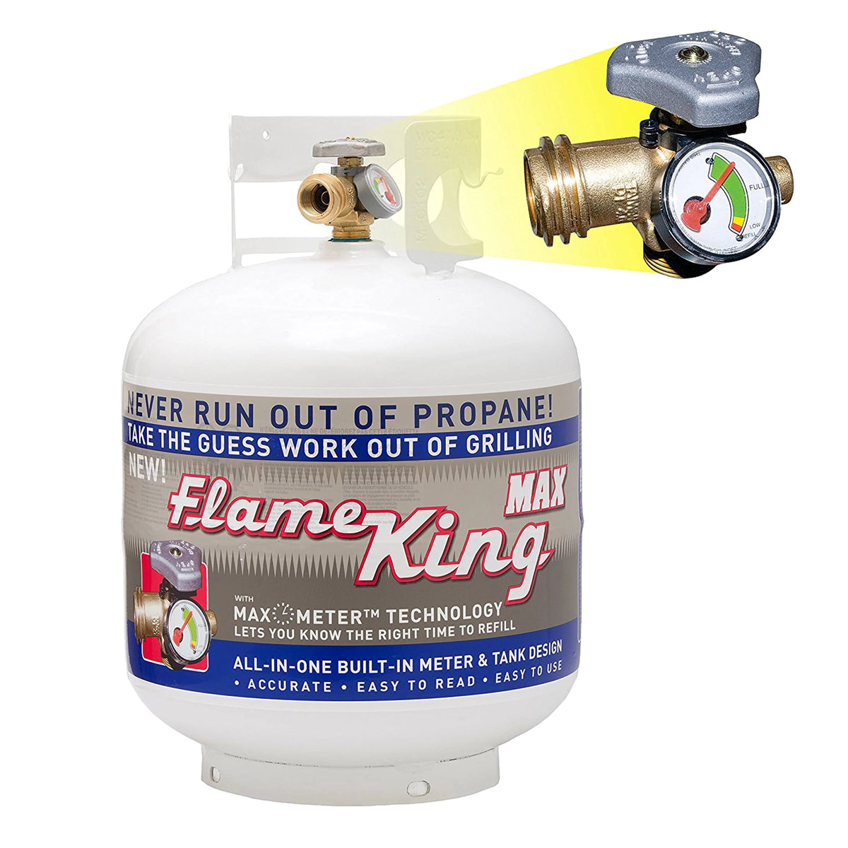 Flame King 20 lb. Propane Cylinder with Type 1 Overfill Protection Device Valve and Built-In Gauge (Ships Empty)