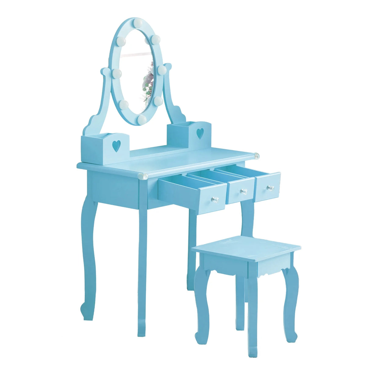 Zimtown Kids' Vanity Set with 3-Color LED Lighted Mirror Makeup Table with Matching Stool, Purple