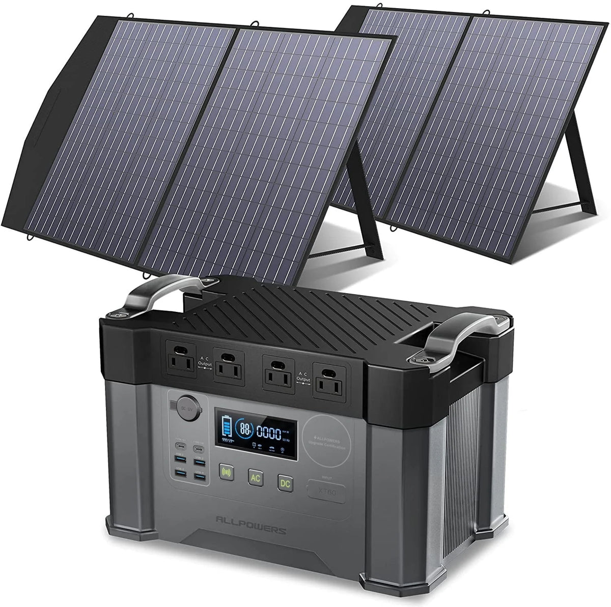 ALLPOWERS S2000 Solar Generator Kit, include 2000W 1500Wh Portable Power Station with 2 Pack SP027 100W Foldable Solar Panel, 【Shipping Separately】