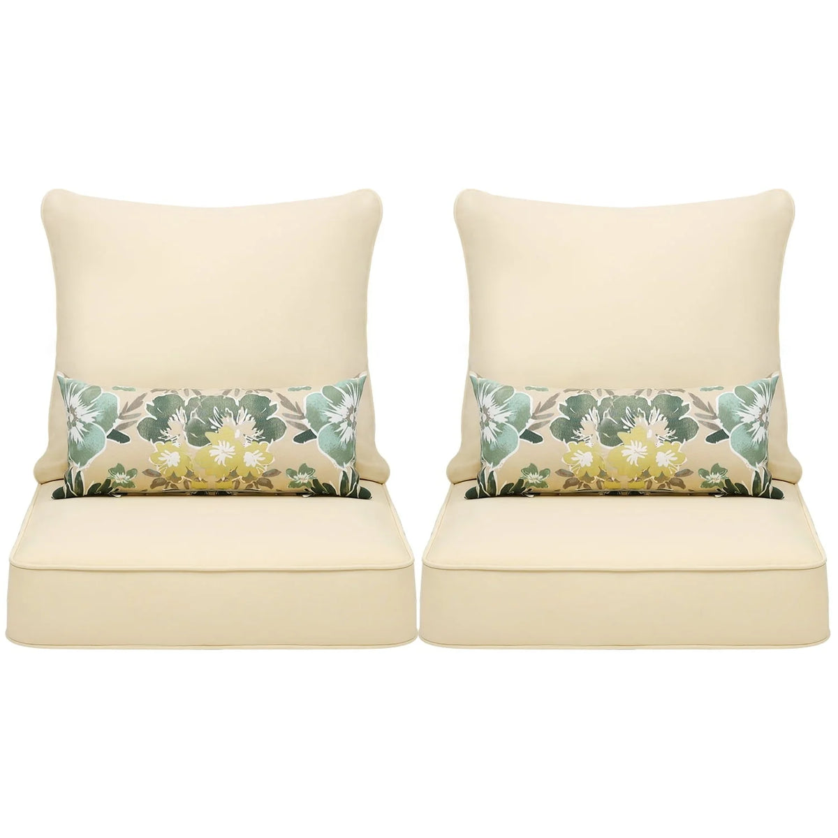 Aoodor 25�?x 25�?Patio Furniture Outdoor Deep Seat Cushion Beige(2 Back 2 Seater 2 Pillow )