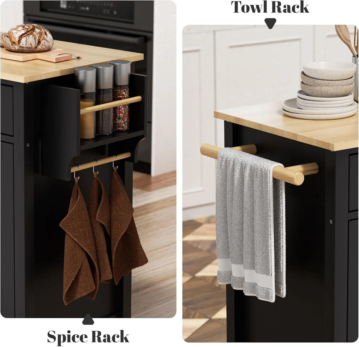 ZIVACATE Rolling Kitchen Island with Drop Leaf and Storage Large 53 in Movable Kitchen Carts White