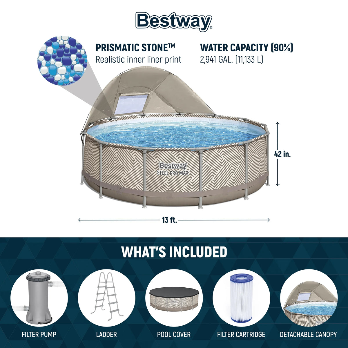 Open Box Bestway Steel Pro MAX 13' x 42" Pool Set with Canopy & Ladder