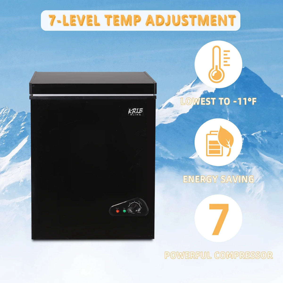 Krib B Deep Freezer 3.5 Cu.ft, Chest Freezer with 3 Grade Temperature (-4��F to 6.8��F), Removable Basket, for Dorm, Apartment, Kitchen, Black
