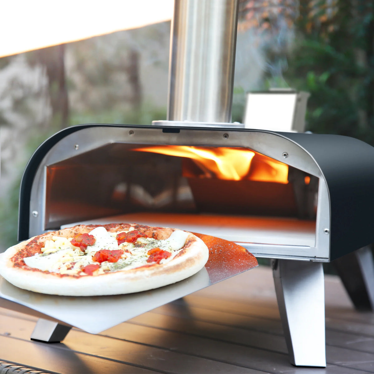 BIG HORN OUTDOORS 12" Wood Pellet Fired Pizza Oven, Black, Stone-Baked Pizzas