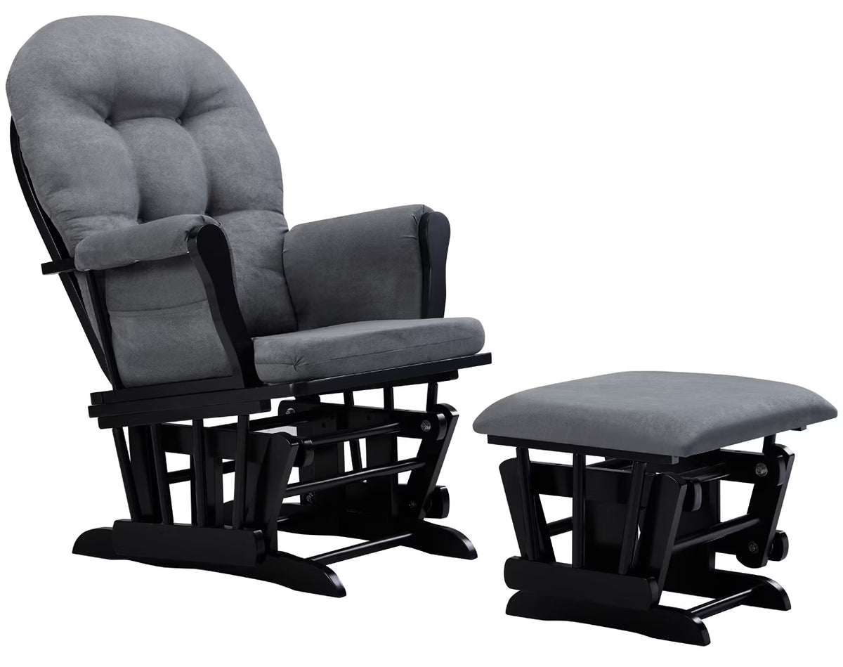 Angel Line Windsor Glider and Ottoman, Natural Finish with Gray Cushions