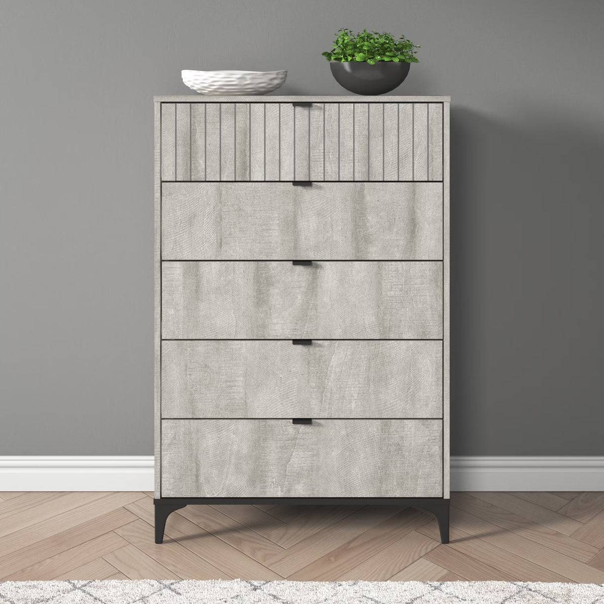 Galano Zaffy 5 Drawer Dressers for bedroom , Dusty Grey Oak