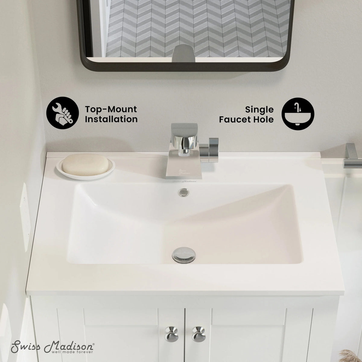 24" Ceramic Vanity Top with Single Faucet Hole