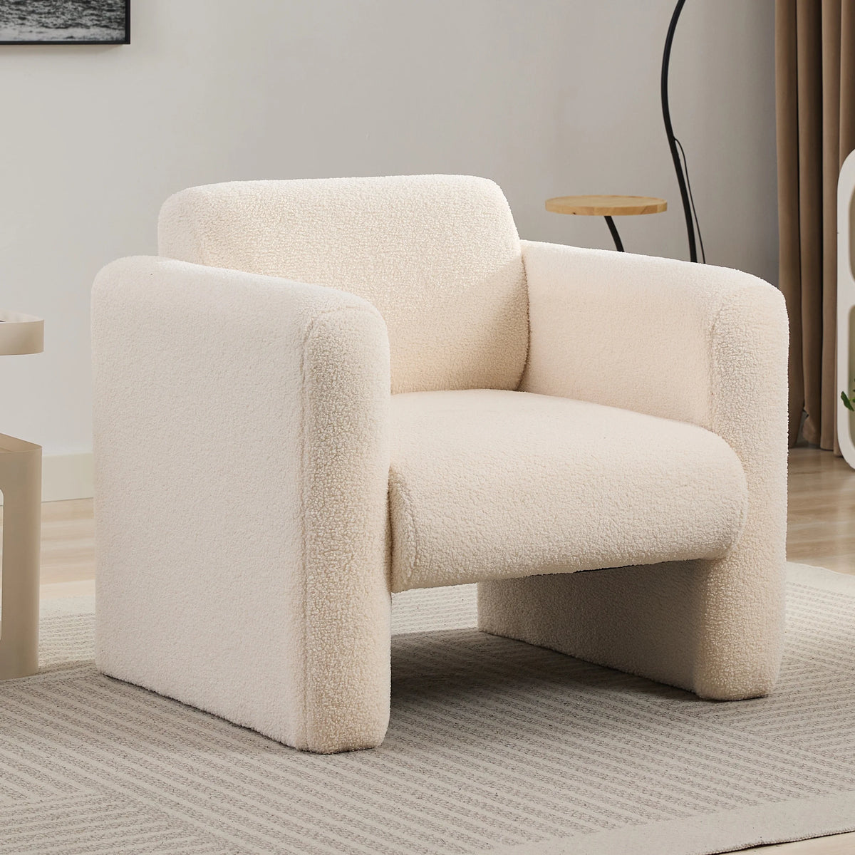 Euroco Modern Accent Chair Lambskin Sherpa Fabric Upholstered Comfy Reading Arm Chair Soft Padded Armchair with Back and Pillow,Burnt Orange