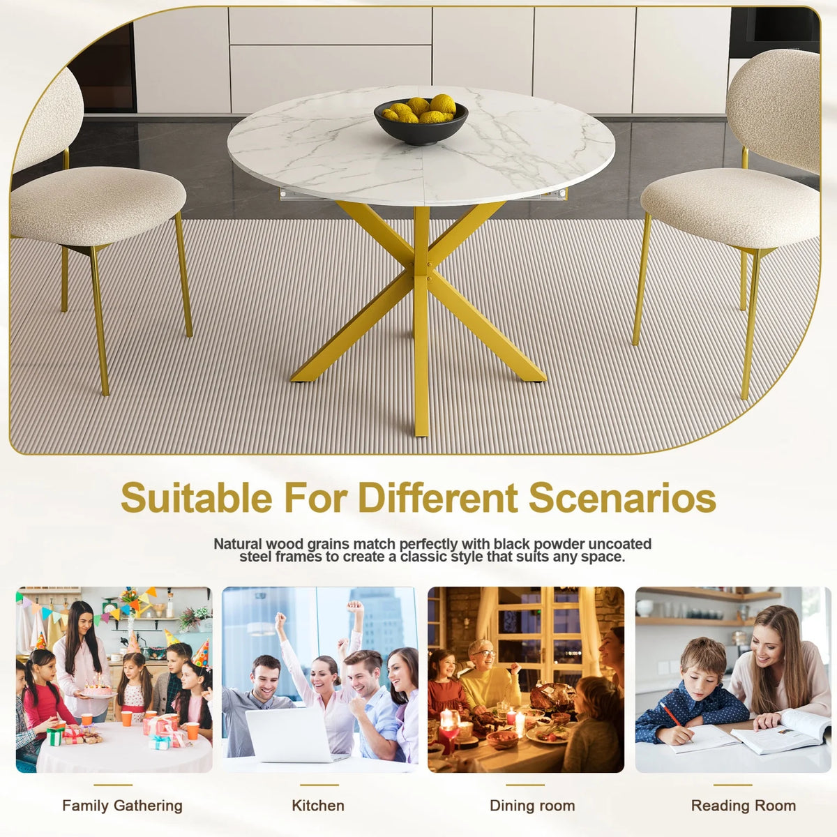 42"-59" Extendable Dining Table, Farmhouse Oval Kitchen Table with Removable Leaves and Metal Legs Support for Living Room, Walnut