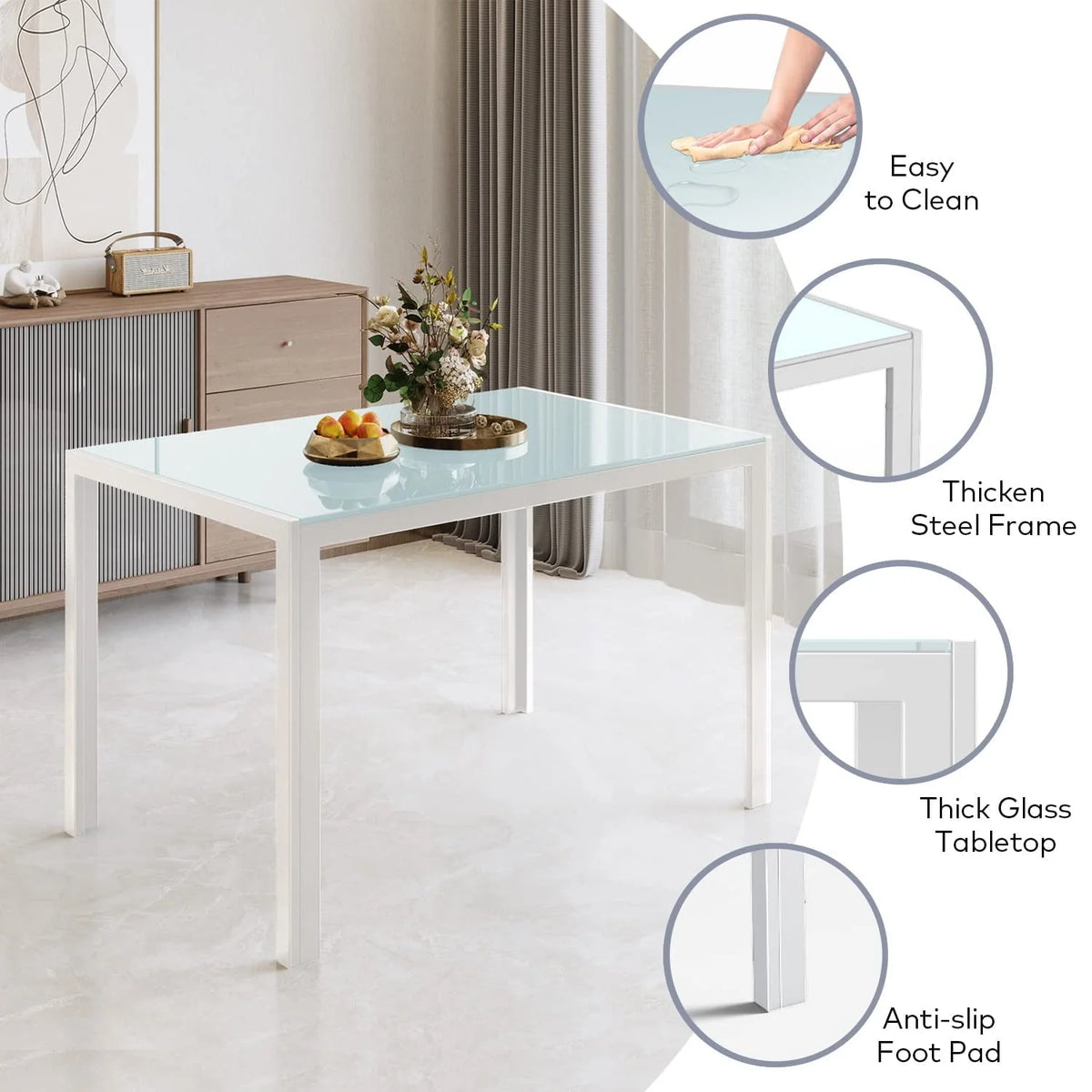 Lofka Dining Table Set for 6, Kitchen Table Set with 6 High Back Chairs, 330lbs, White