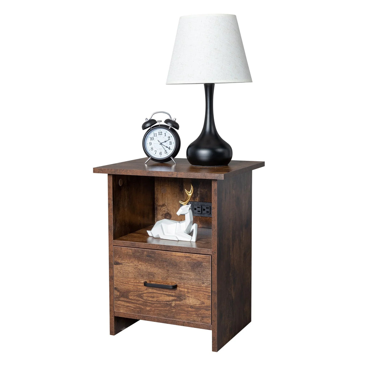 HQZX Vintage Nightstand with USB Socket,Bedside Table with 1 Drawer,Walnut,Adult