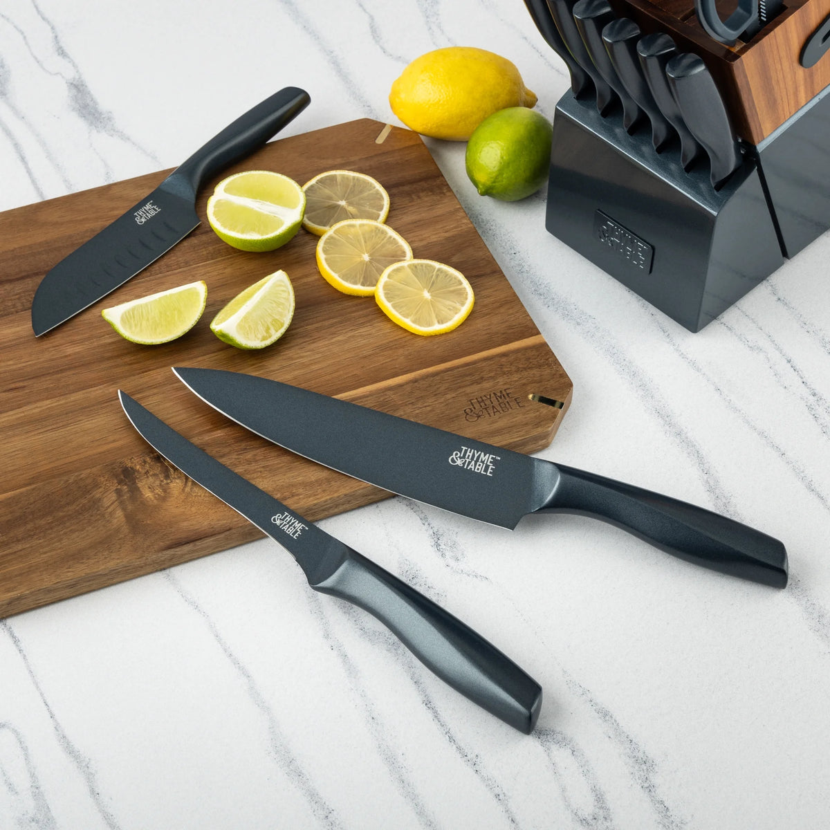 Thyme & Table 15-Piece Knife Block set with Sharpener, Gunmetal