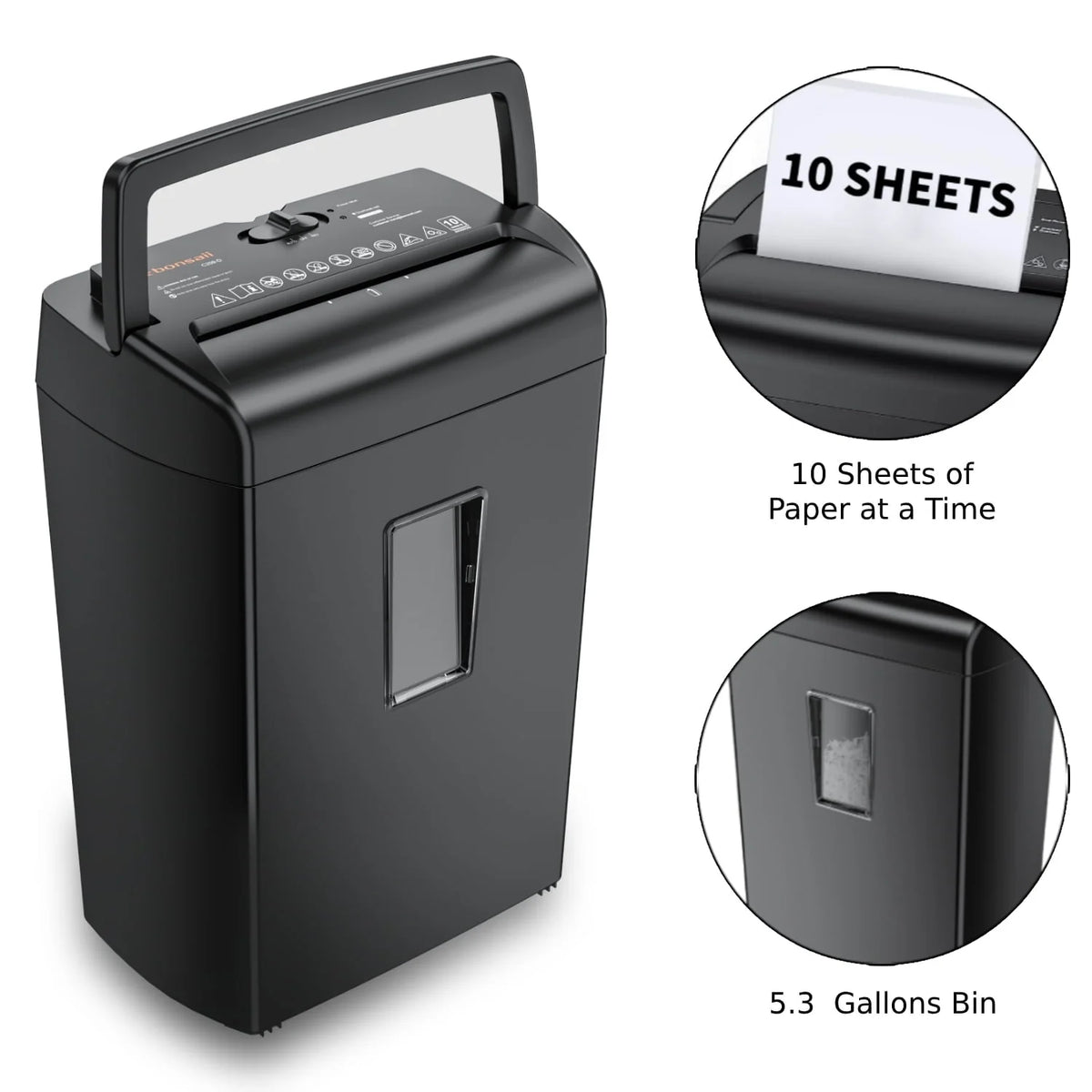 Paper Shredder 10-Sheet Cross Cut Shredder with 5.3 Gallons Wastebasket
