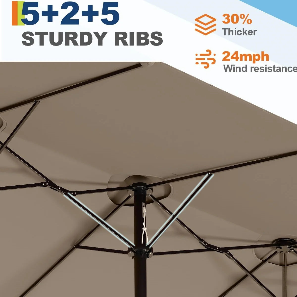 WildBreak Triple Size Large Patio Umbrella, with Crank Handle, Double-Sided, 13' x 6.5', Beige