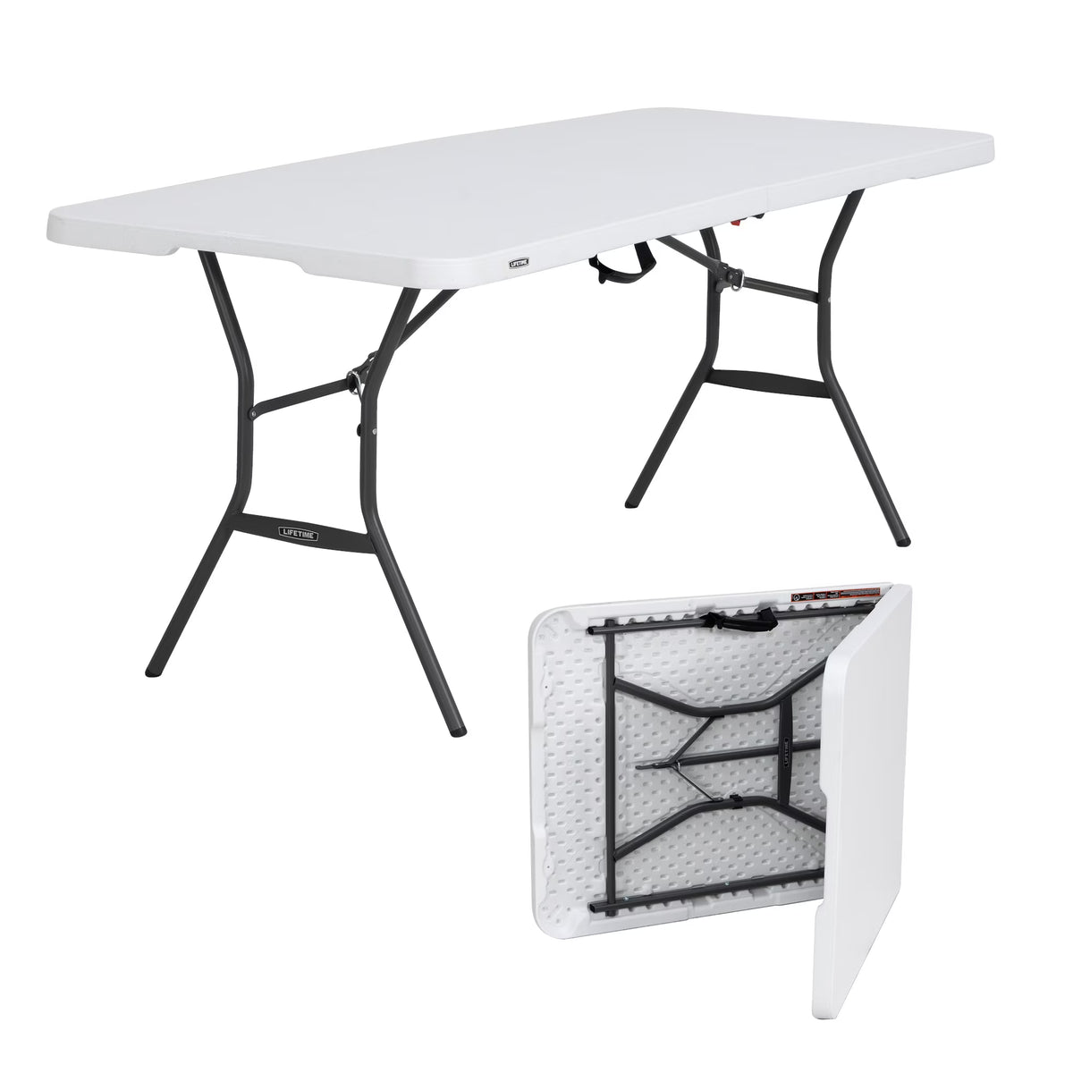 Lifetime 6' Commercial Grade High-Quality Fold-in-Half Folding Table, White (25011)