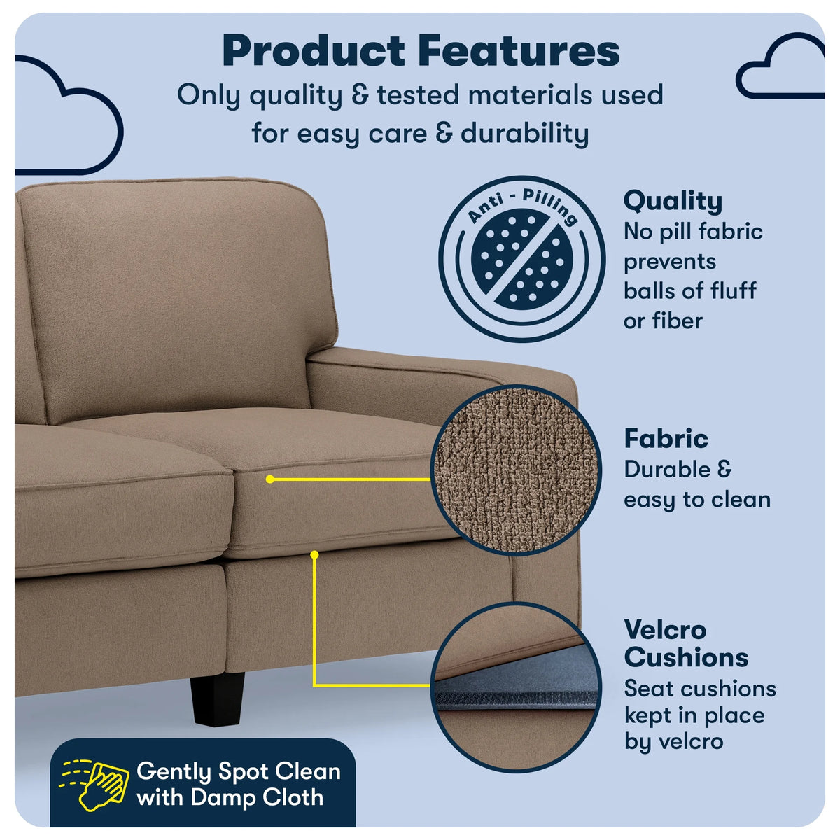 Serta Palisades 61" Track Arm Sofa Loveseat with Removable Covers Beige