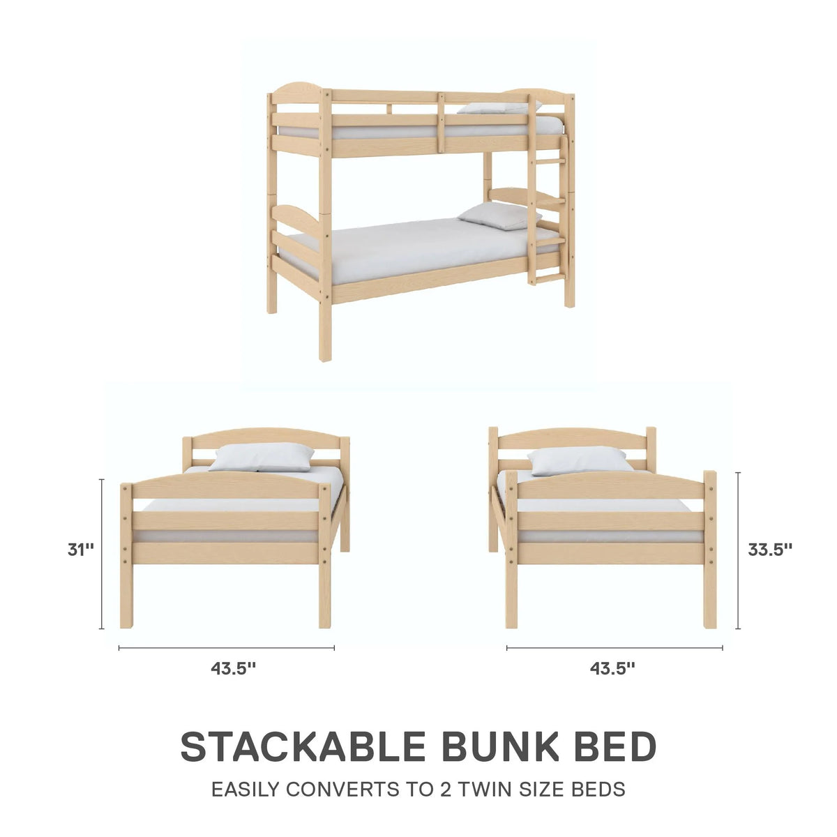 Better Homes & Gardens Leighton Solid Wood Twin-over-Twin Convertible Bunk Bed, Vanilla