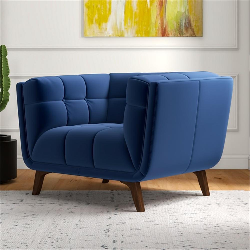 Allen Mid-Century Modern Velvet Upholstered Armchair in Blue
