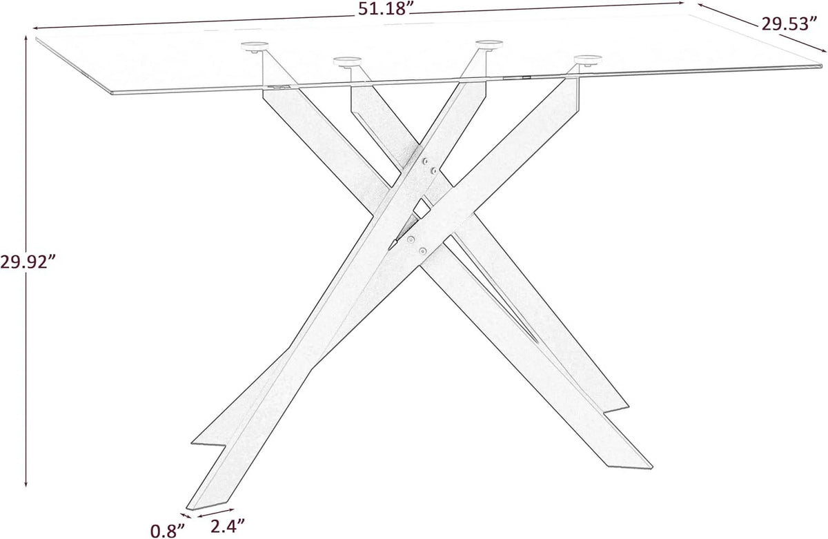 SSYBAB Glass Dining Table for 4 People, 51.2 Inches Rectangular Glass Kitchen Table with Silver Steel Legs, Modern Dining Room Table for Dinner Kitchen Dining Room