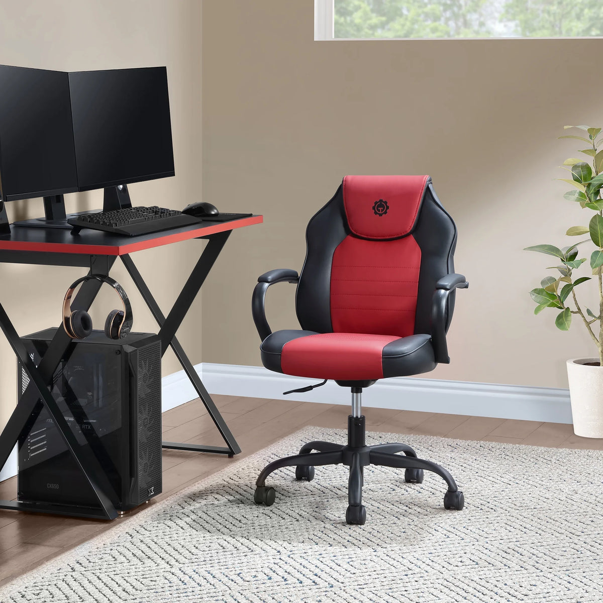 Gamer Gear Jr. Xplorer Gaming and Computer Chair, Kids and Teens Gaming Chair with Padded Arms, Adjustable Height, White and Black