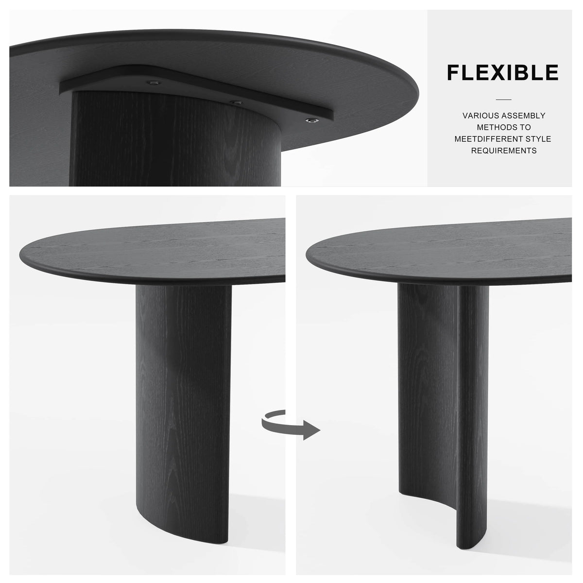 Haiden 79"x33.5" Soild Wood Dining Table Oval Kitchen Table, Black