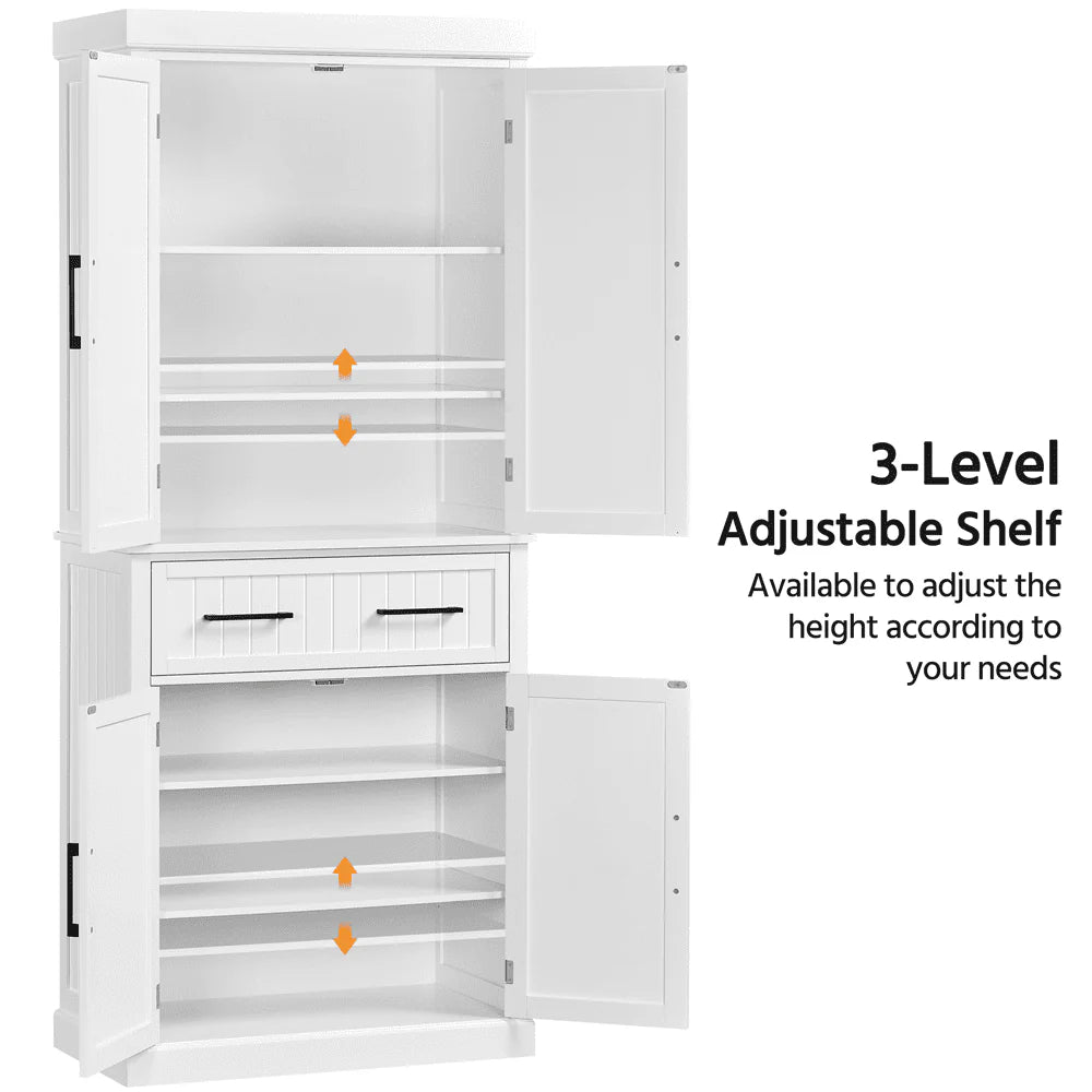 Topeakmart 72.5" H Kitchen Pantry Cabinet with Doors and Adjustable Shelves, White