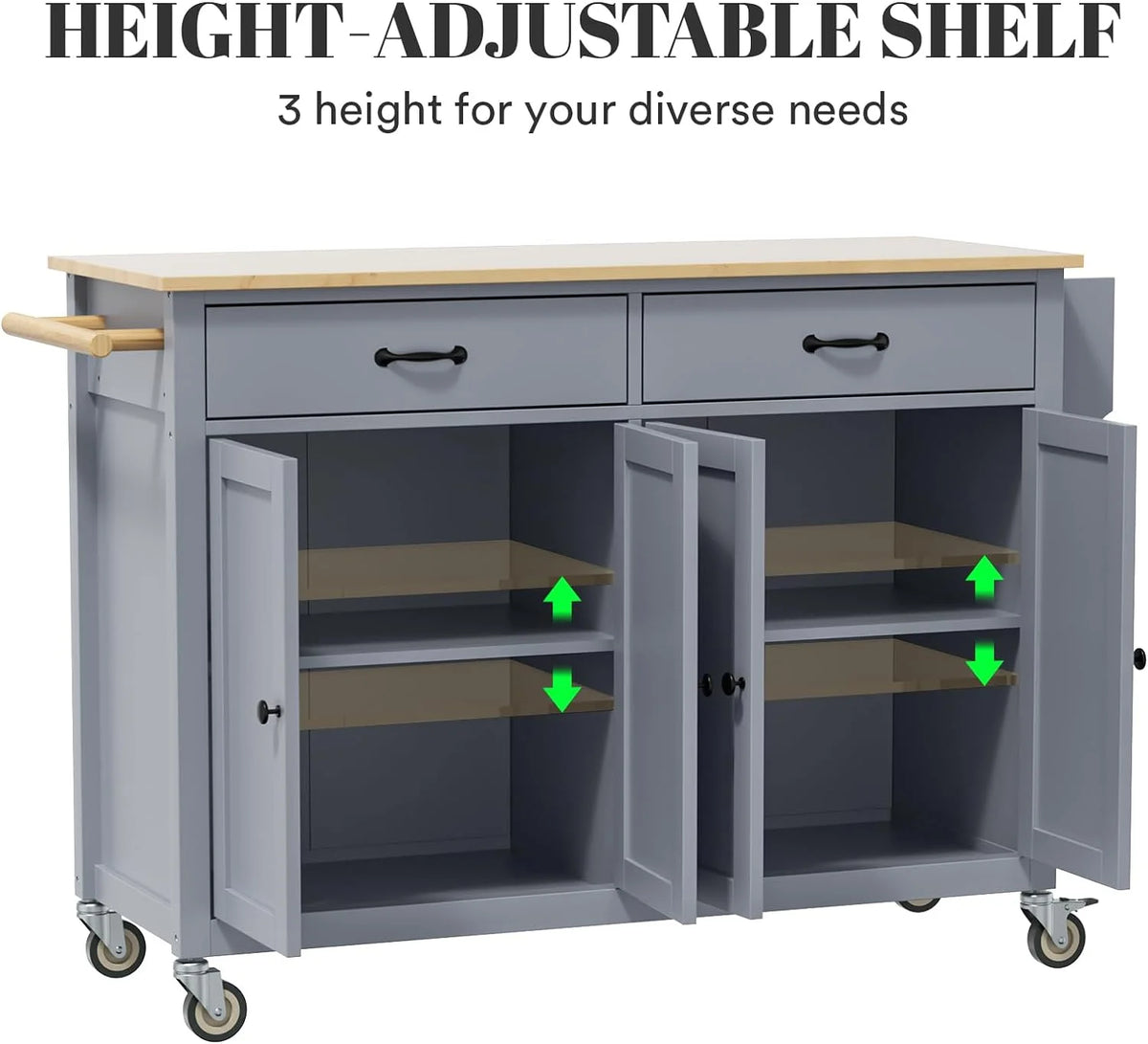 ZIVACATE Rolling Kitchen Island with Drop Leaf and Storage Large 53 in Movable Kitchen Carts White