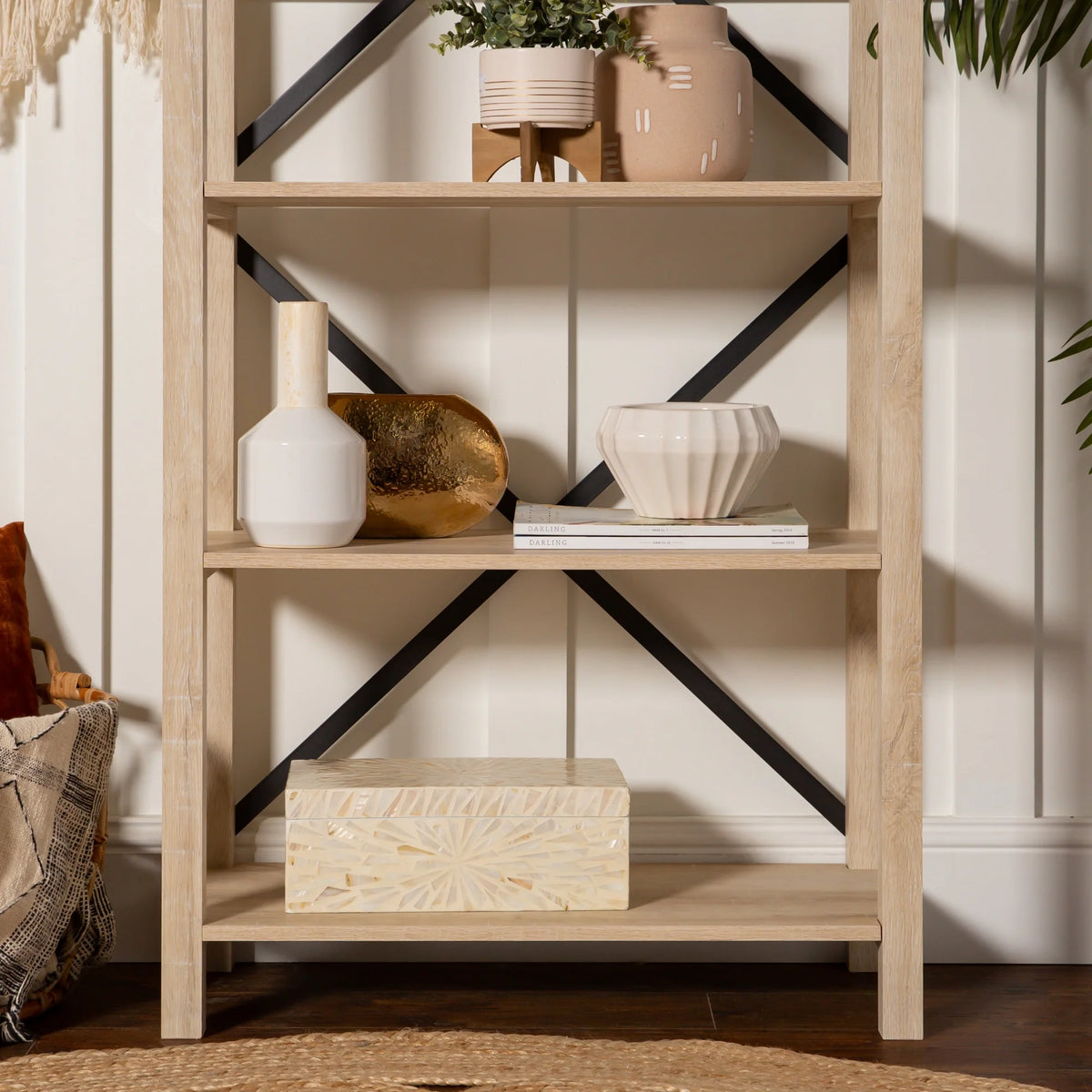 Walker Edison Rustic Industrial 4-Shelf Bookcase, Dark Walnut