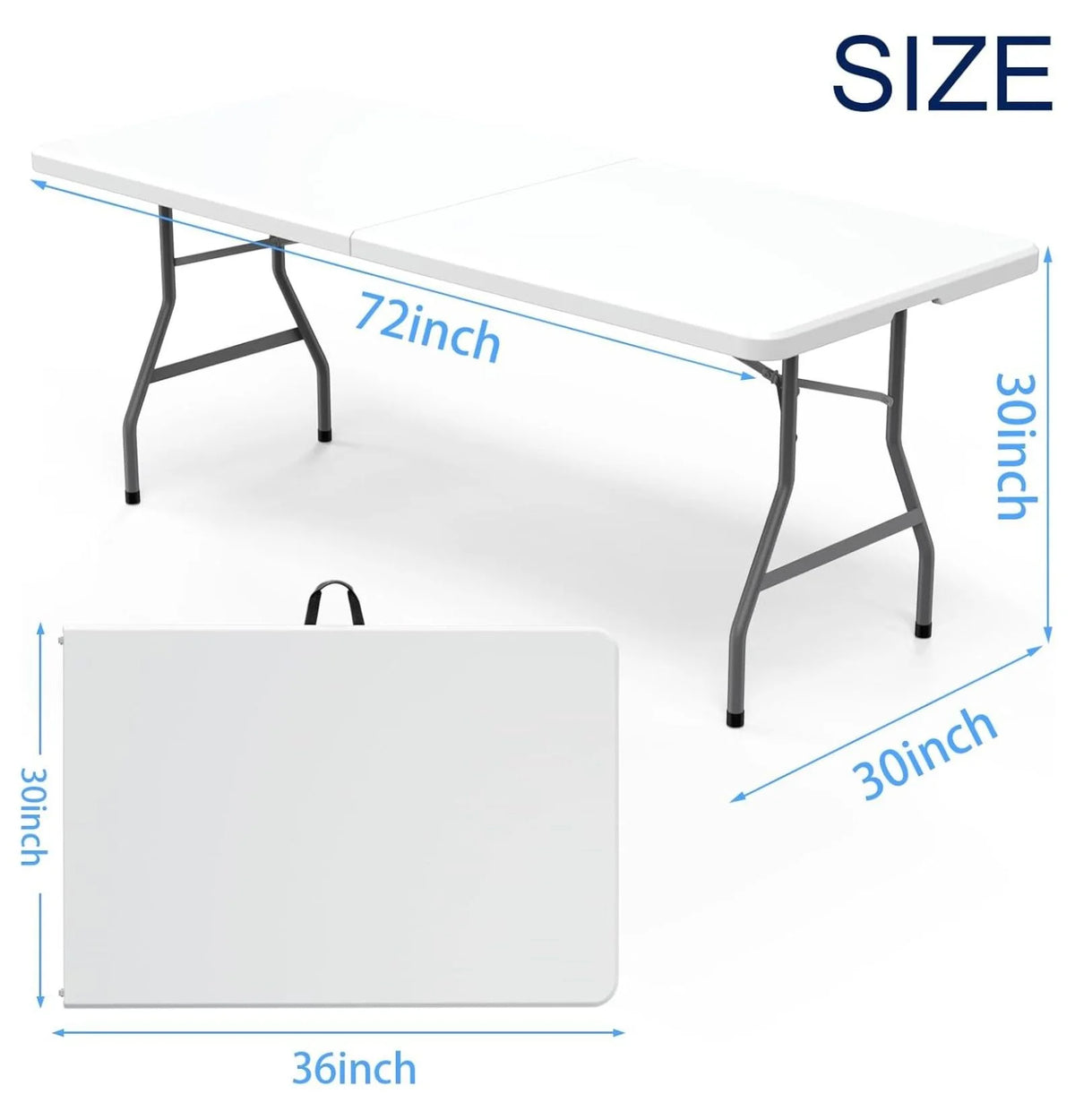 6FT Folding Table, 30x72 Inch Heavy Duty Portable Table with Handle