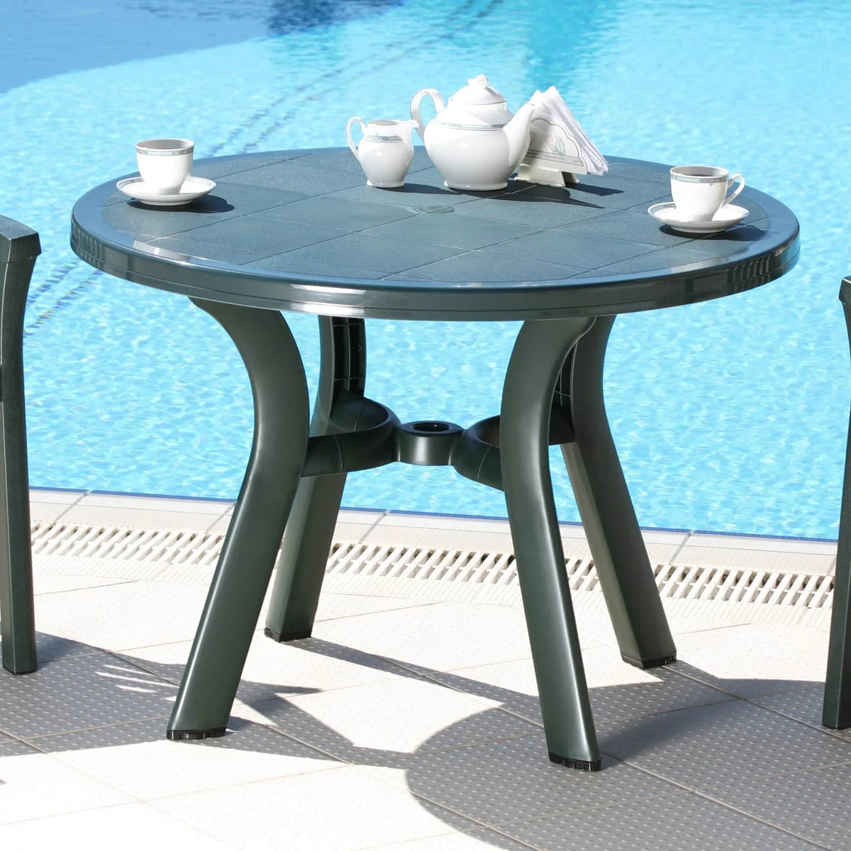 Compamia Truva Transitional Plastic 42" Round Resin Patio Dining Table in White