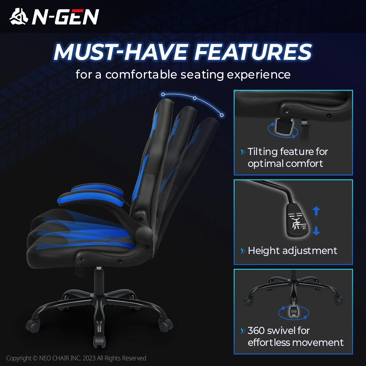 N-GEN Red Gaming Chair, Flip-up Armrest Computer Chair Ergonomic Office Chair PU Leather Desk Chair Executive Adjustable Swivel Task Chair
