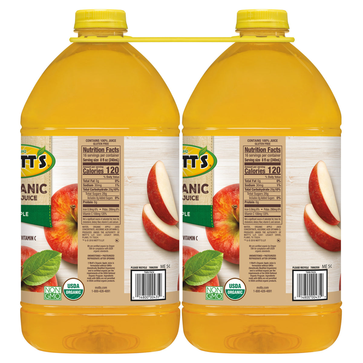 Mott's Organic 100% Apple Juice, 1 Gal, 2-count