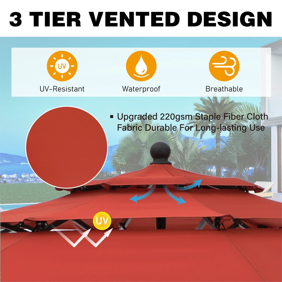 MAISON ARTS Outdoor  6-piece Patio Dining Set, 1 Square Metal table, 4 Adjustable Folding Chairs and 10ft Umbrella Red