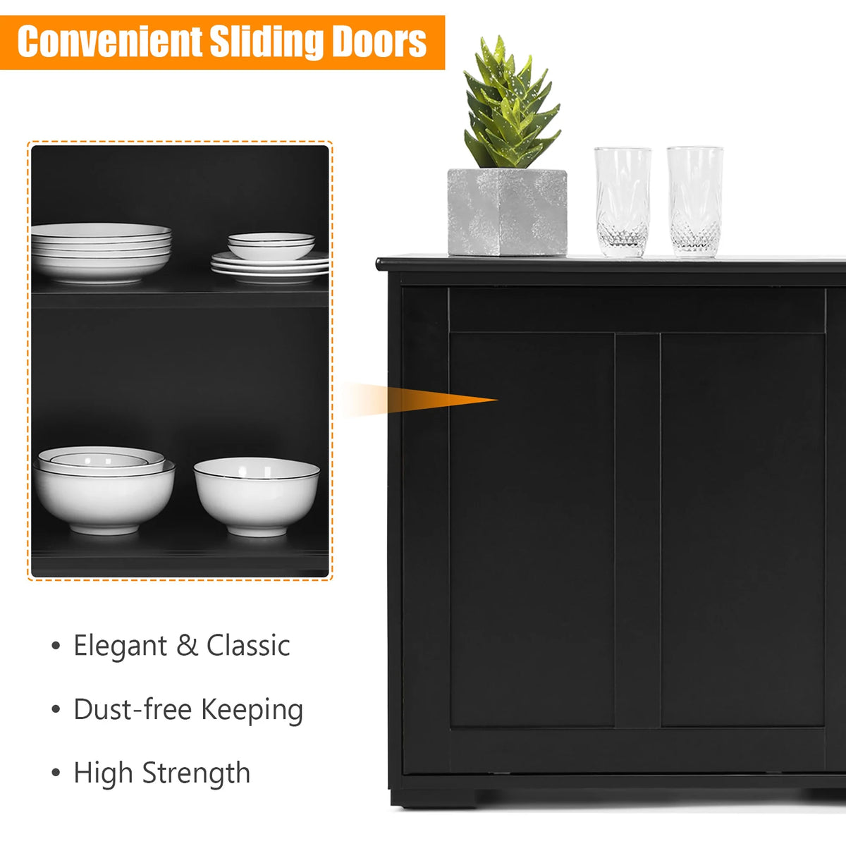 Costway Kitchen Storage Cabinet Sideboard Buffet Cupboard Wood Sliding Door Pantry White