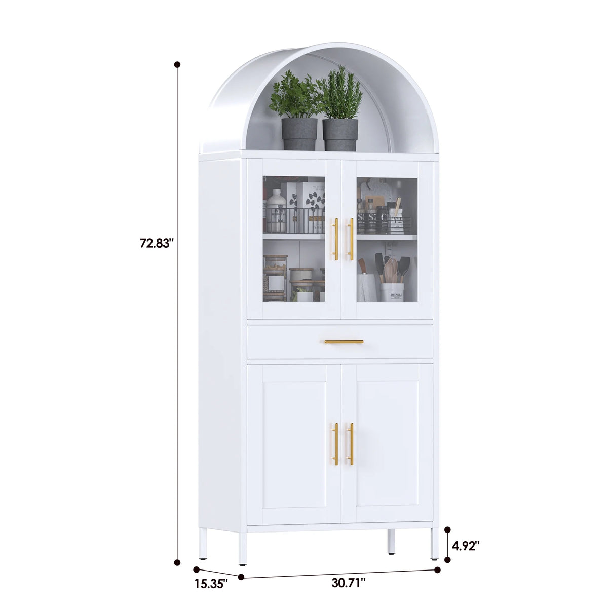 SUPEER Metal Arched Storage Display Cabinet with Glass Doors and Adjustable Shelves, Lockable Cabinet, Assembly Required, Black