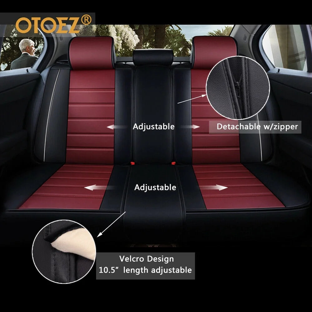 OTOEZ Leather Car Seat Cover Universal 5 Seats Full Set Front Rear Seat Protector