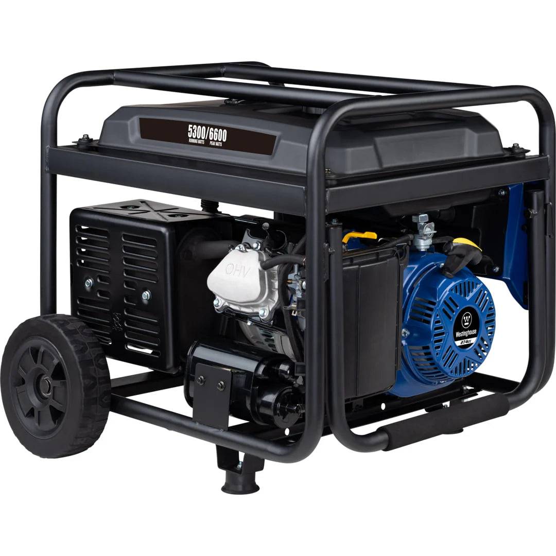 Westinghouse 6600 Peak Watt Electric Start Portable Gas Powered Generator with CO Sensor and Wheel Kit