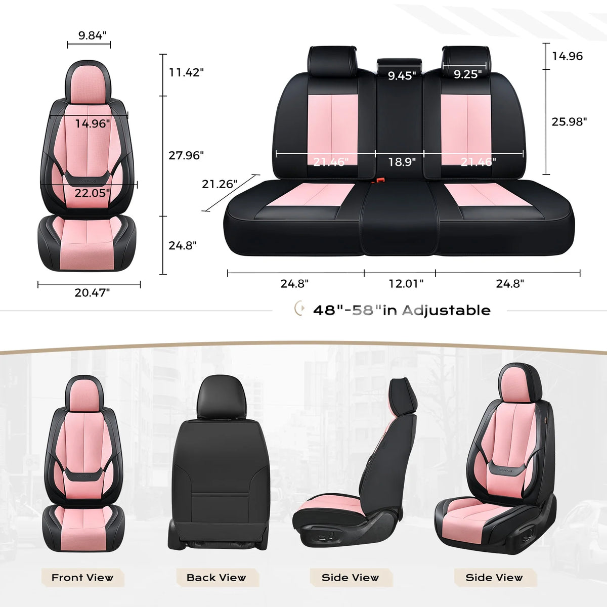 Coverado Black Front Car Seat Covers, Stylish Waterproof Premium Leather Automotive Seat Protectors, Airbag Compatible Auto Interior Accessories Universal Fit for Most Cars SUV Pick-up Trucks